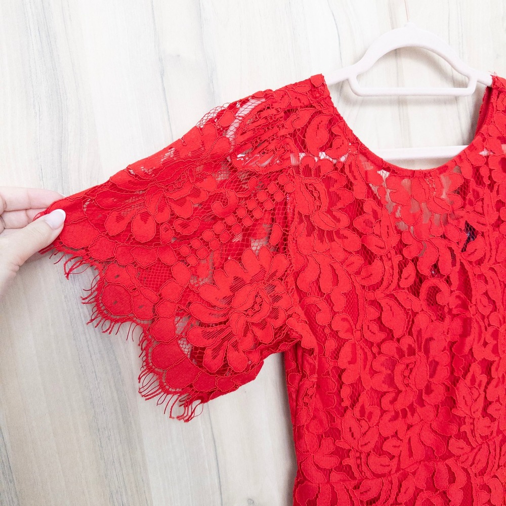 Lulus Womens Lace Mini Dress Size M Red Sheath Floral Cocktail Romantic Feminine - Picture 5 of 8